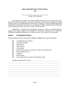 Arkansas Declaration of Living Will Form - Will Forms : Will Forms